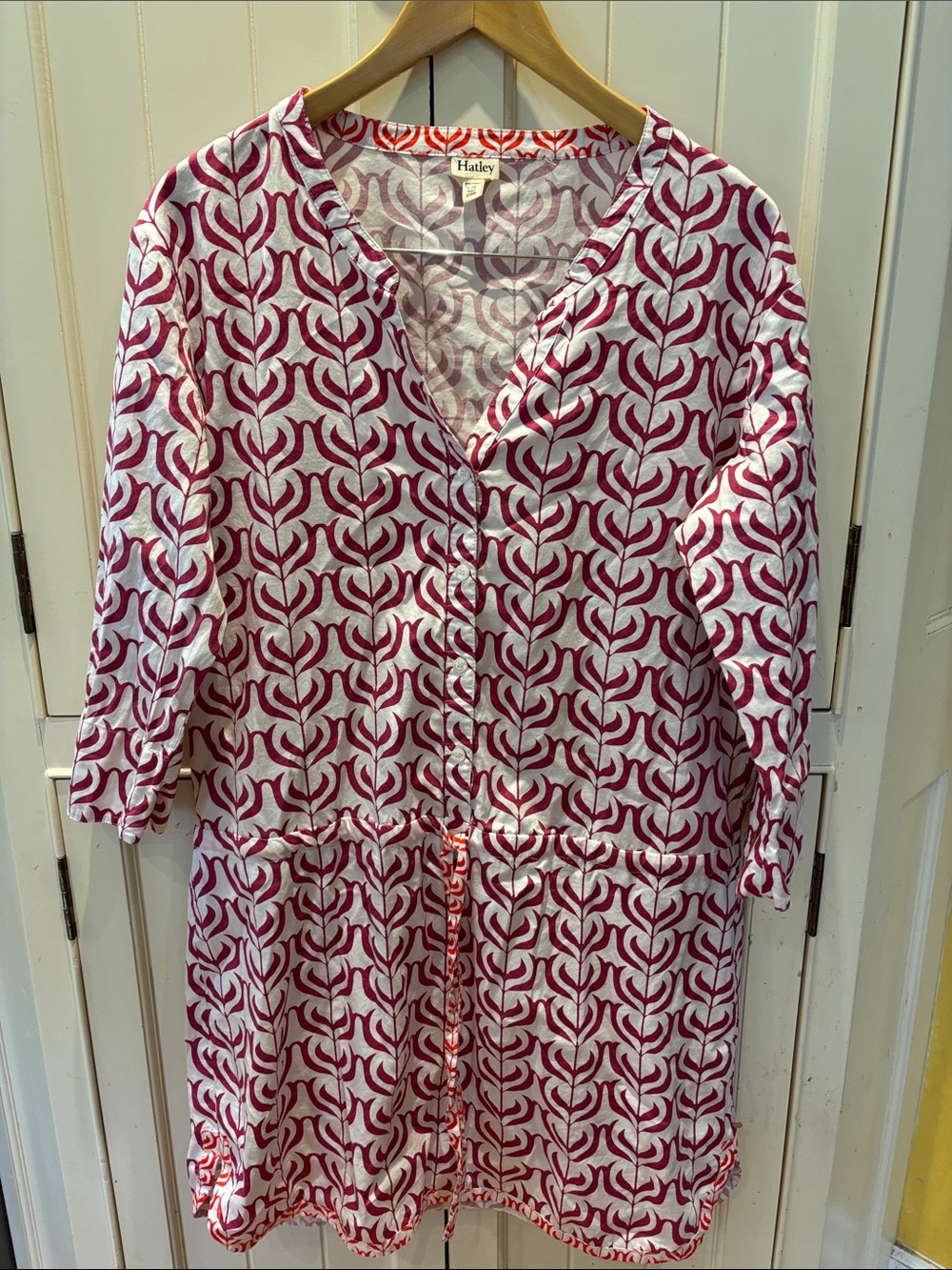 Hatley White and Magenta Leaf-Print Tunic Dress - Large